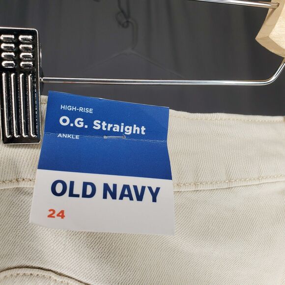 Old Navy High Rise OG Straight Jeans Women Plus 24 Ecru Cream Pocket Zip Denim - Picture 3 of 9